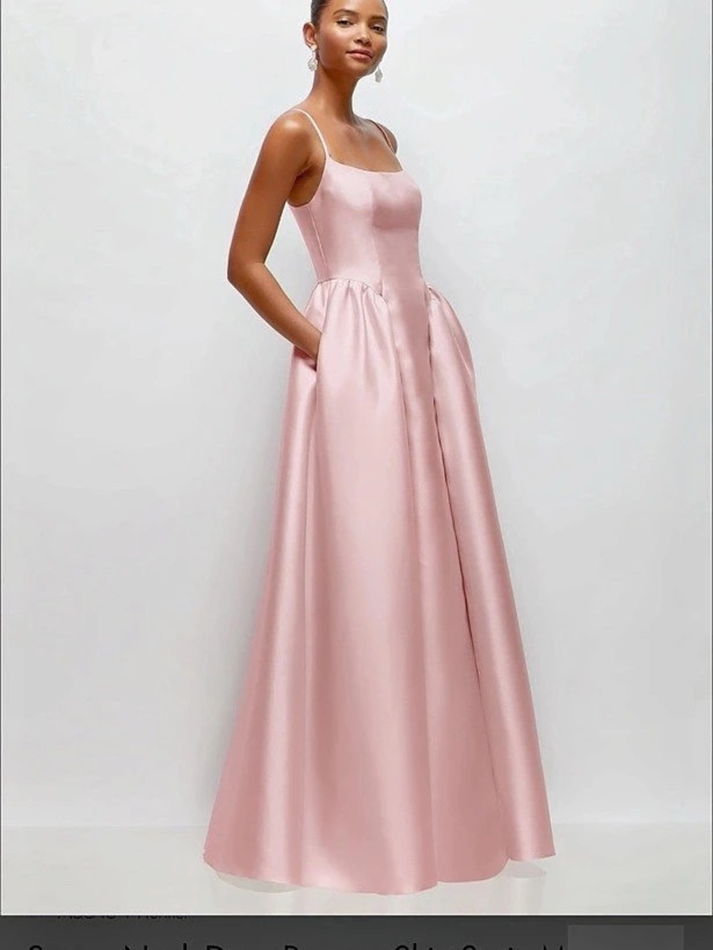 Dessy Collection Scoop Neck Drop Basque Skirt Satin Maxi Dress with Pockets 3169